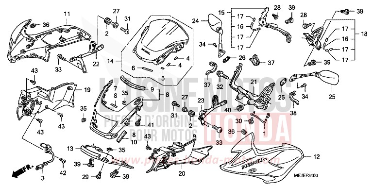V. VERKLEIDUNG/SEITENVERKLEIDUNG/WINDSCHUTZSCHEIBE von CB1300 Super Bold'or ABS PEARL FADELESS WHITE (NH341KF) von 2007